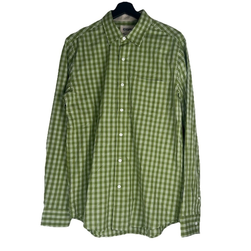 CQR Men's Button Shirt Size Small Green Plaid Long Sleeve